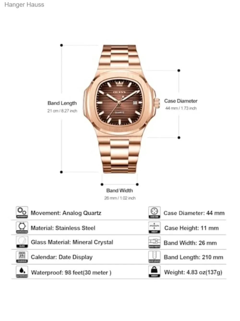 Men's Octagon Stainless Steel Dress Watch, Analog Quartz with Date Window,